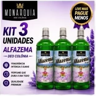 ALFAZEMA DEO COLÔNIA 1 LITRO - KIT 3 UNIDADES (3 LITROS)