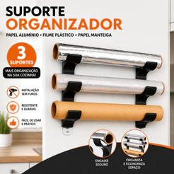 Suporte Papel Alumínio Filme Plástico Organizador Cozinha Parede Prático Resistente Fácil