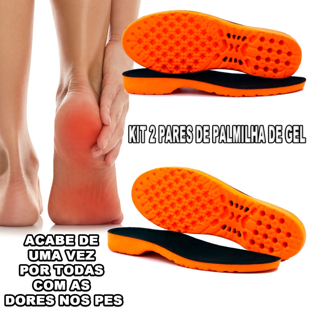 Kit Combo 2 Palmilhas Ortopédicas em Gel Para Dores nos Pés Alivio Imediato
