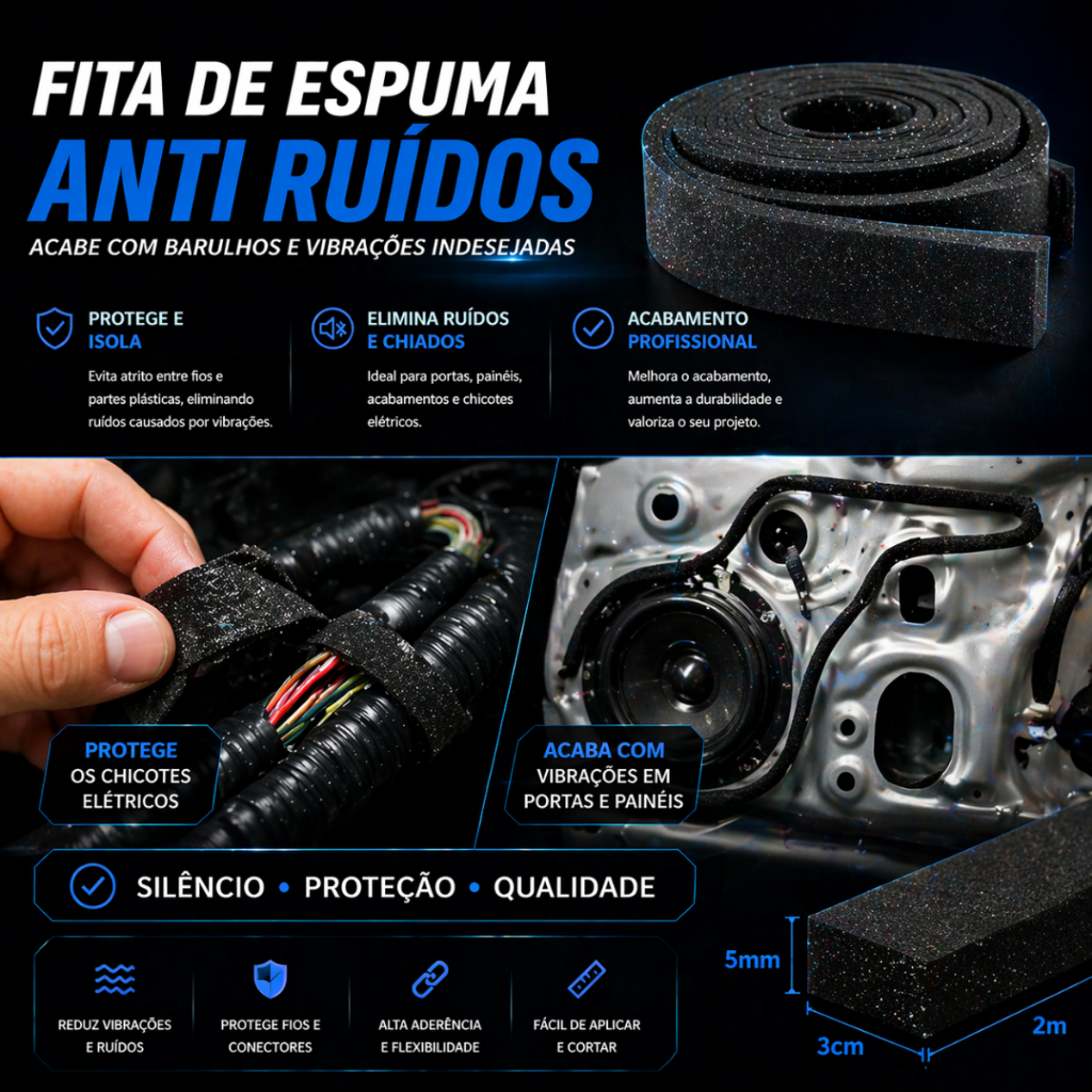 Espuma Spum Tape Sem Cola Anti Ruído e Anti Chamas para Chicote Automotivo — imagem 2 de 2