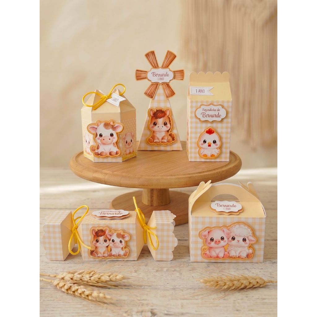 Kit Festa Caixinha Personalizada Fazendinha Amarela - Mimo Lembrancinha Aniversário Infantil