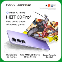 Smartphone Infinix Hot 60 Pro+ 4G 256GB Até 16GB RAM MediaTek Helio G200 Tela Curva 3D de 144 Hz Bateria 5160mAh NFC