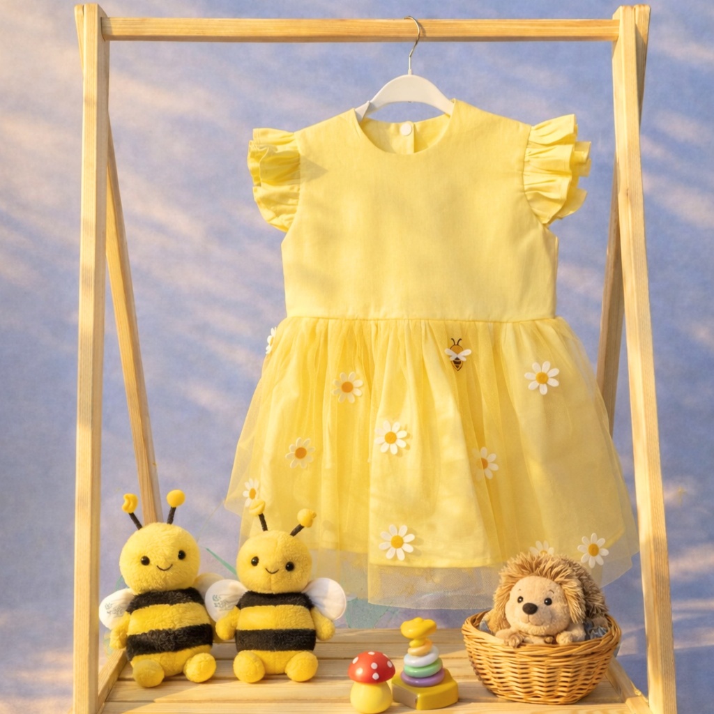 Vestido Bebê Menina Floral Fresquinho com Babado e Tule - Roupa de Verão Confortável + Brinde Faixinha