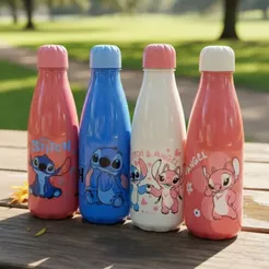 Garrafa Squeeze Stitch Com Tampa Personagem 600ML Stitch e Namorada Angel Passeio Garrafa Plástico