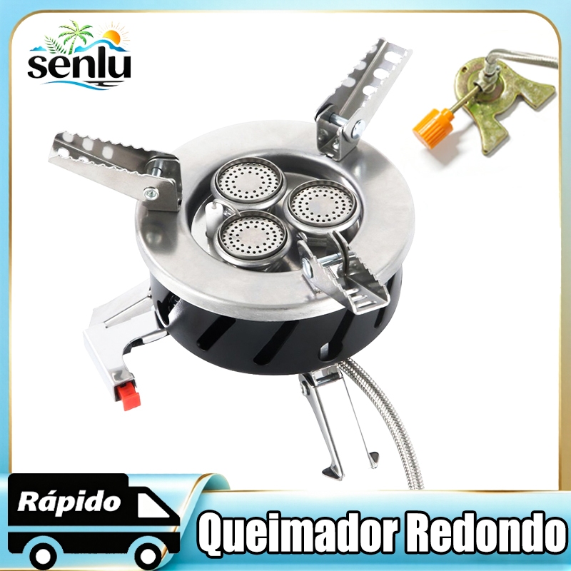 Portátil Pequeno Redondo Fogão De Três Queimadores Multifuncional Acampamento Ao Ar Livre Pesca De Alta Qualidade
