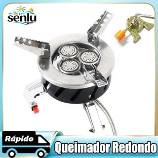 Portátil Pequeno Redondo Fogão De Três Queimadores Multifuncional Acampamento Ao Ar Livre Pesca De Alta Qualidade
