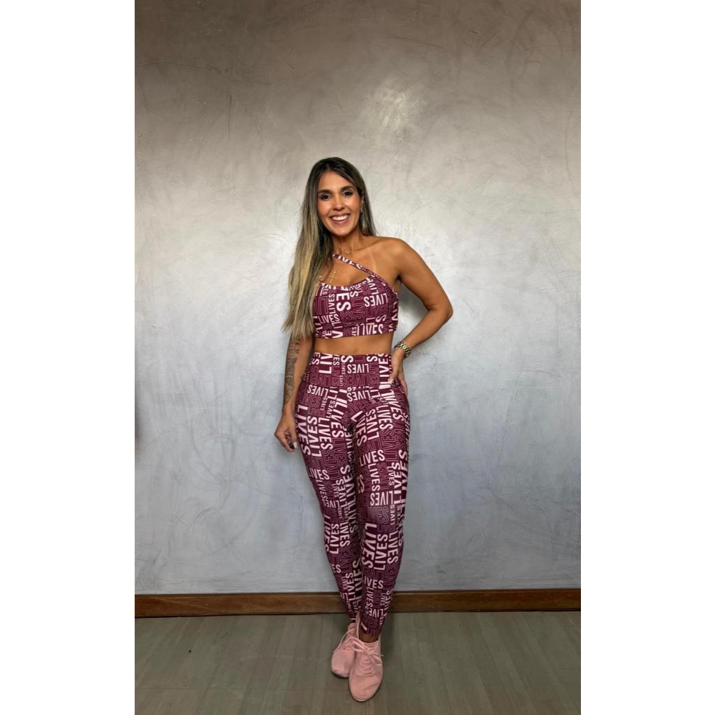 Conjunto Fitness Feminino Calça Legging e Top Premium Estampado - Zero Transparência Academia Treino