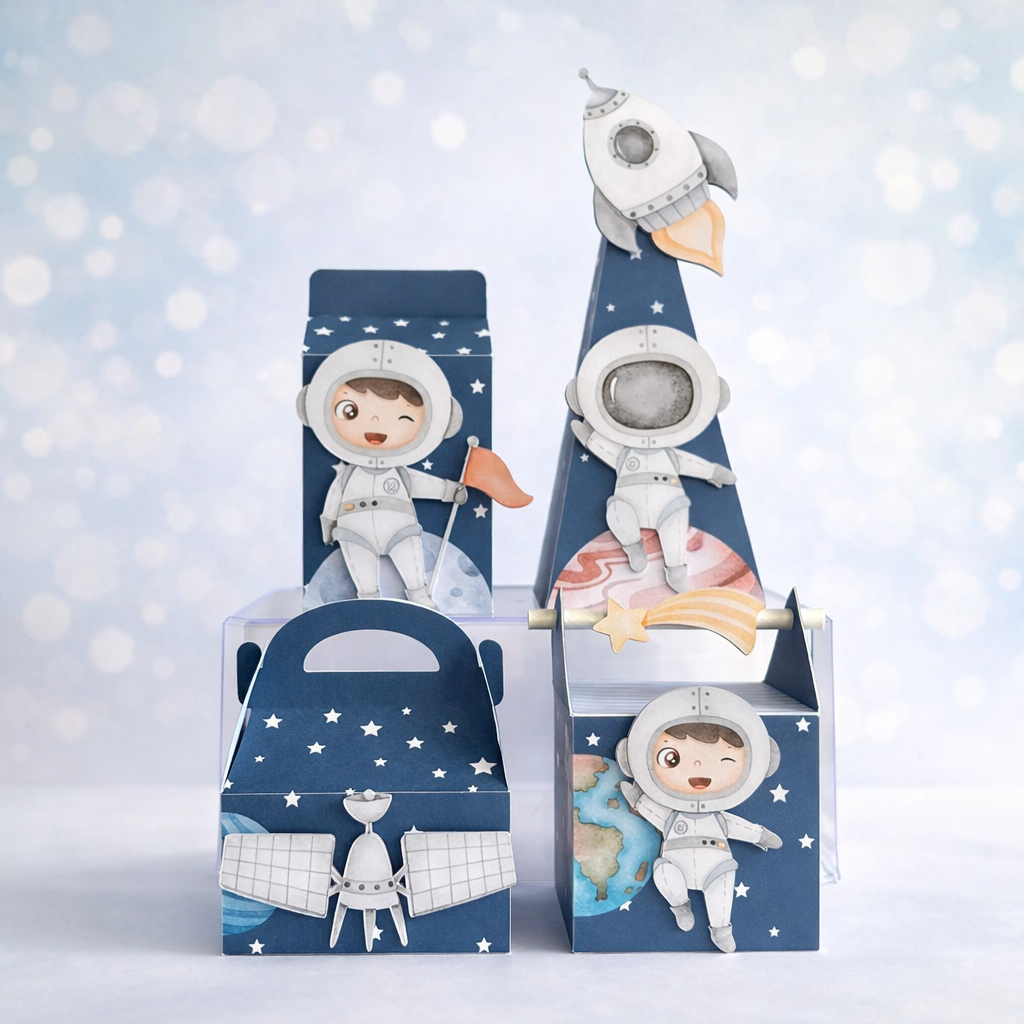 Kit festa Astronauta Personalizado | Lembrancinhas | Festa | Aniversário | Caixa Milk | Caixa Pirâmide | Aquarela