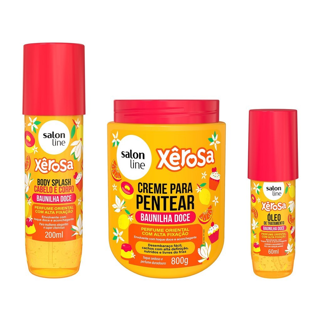 Kit Creme para Pentear + Óleo de Tratamento + Body Splash Xêrosa Baunilha Doce