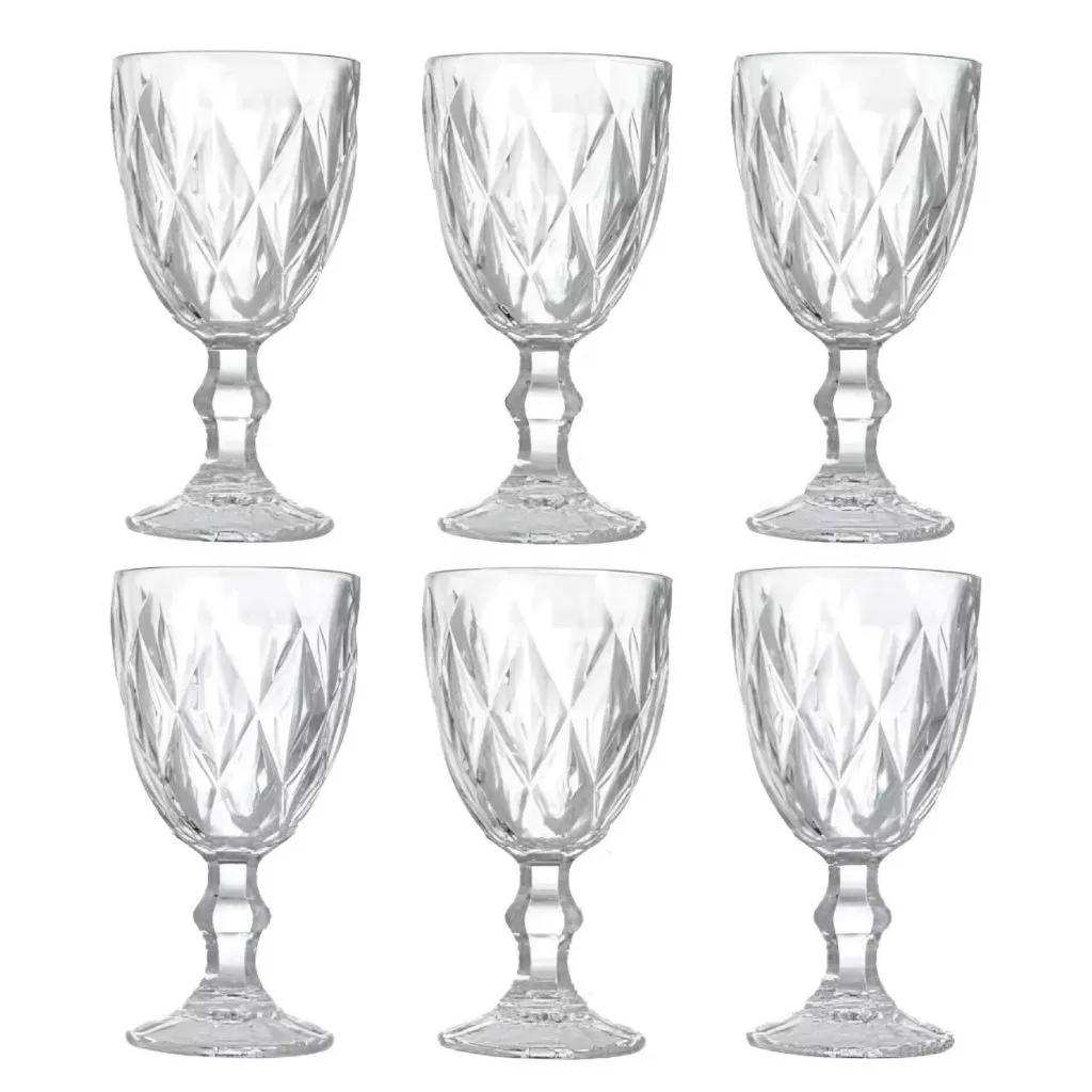 Jogo De 6 Taças Diamond Vidro Transparente 320ml 123útil — imagem 1