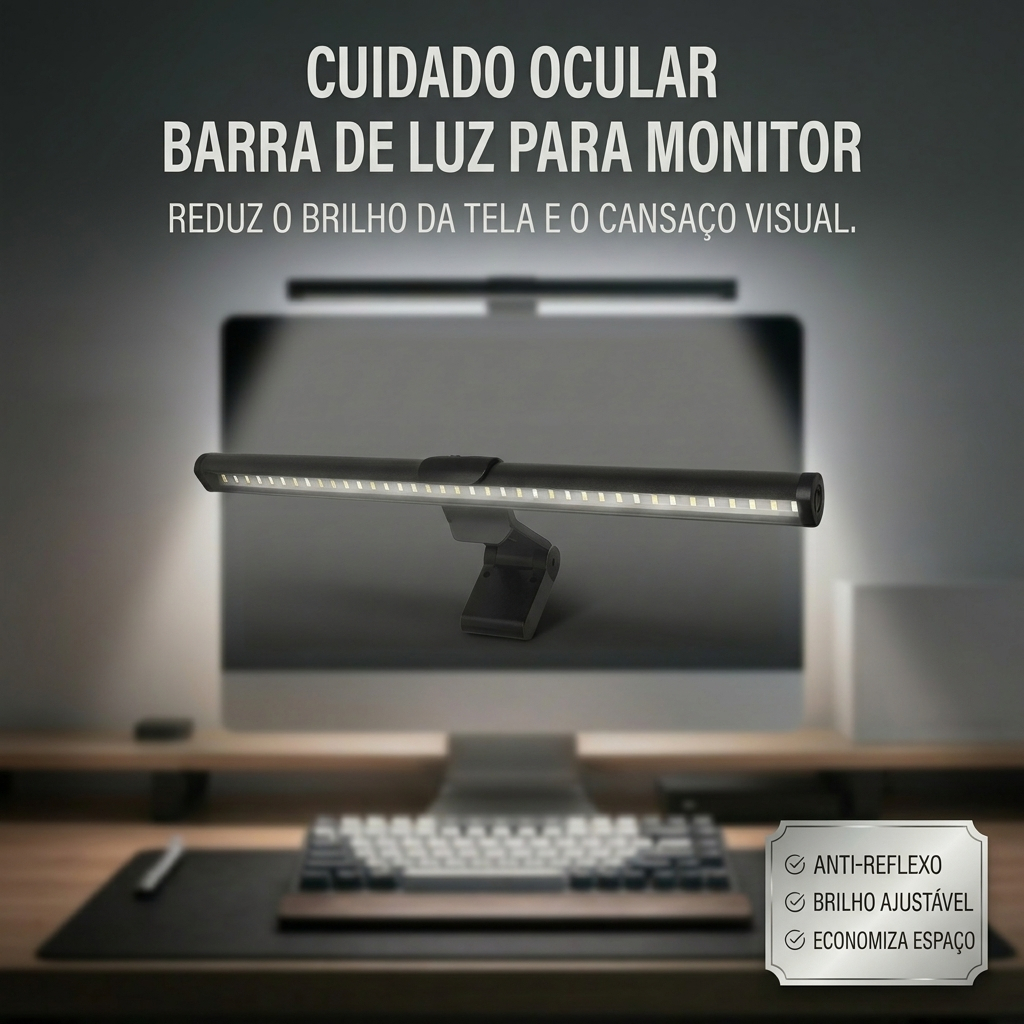 Barra LED Monitor 30cm Screenbar USB Anti-Reflexo Luz Leitura Estudo Gamer Home Office