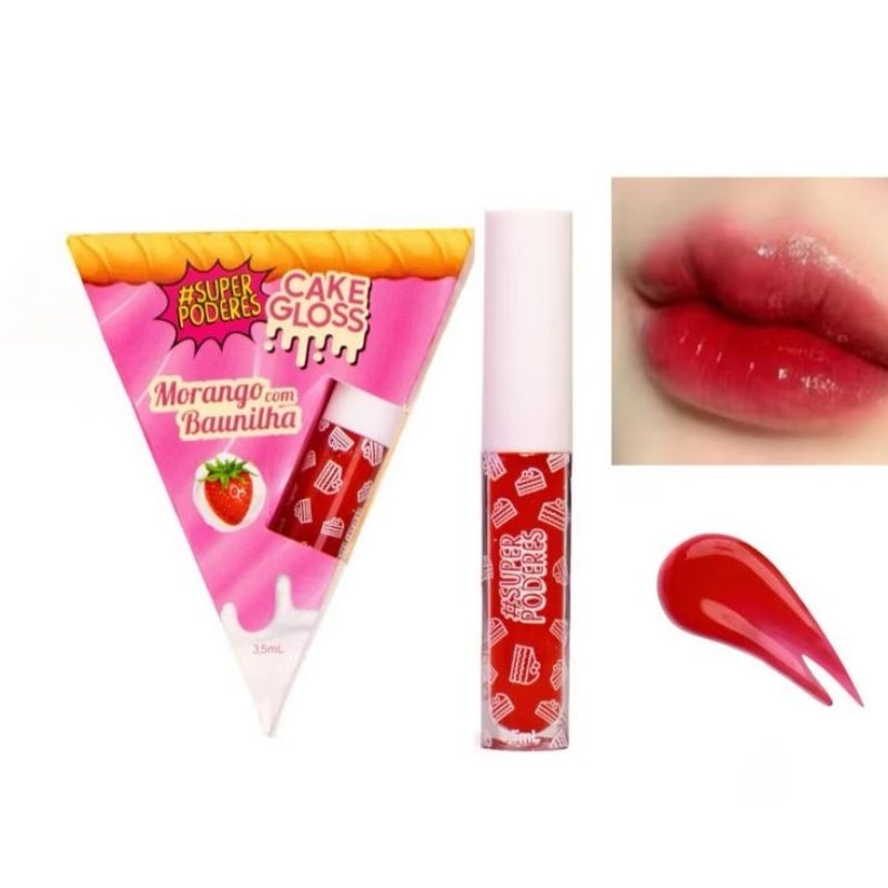Lipgloss vegano cake gloss morango com baunilha super poderes/