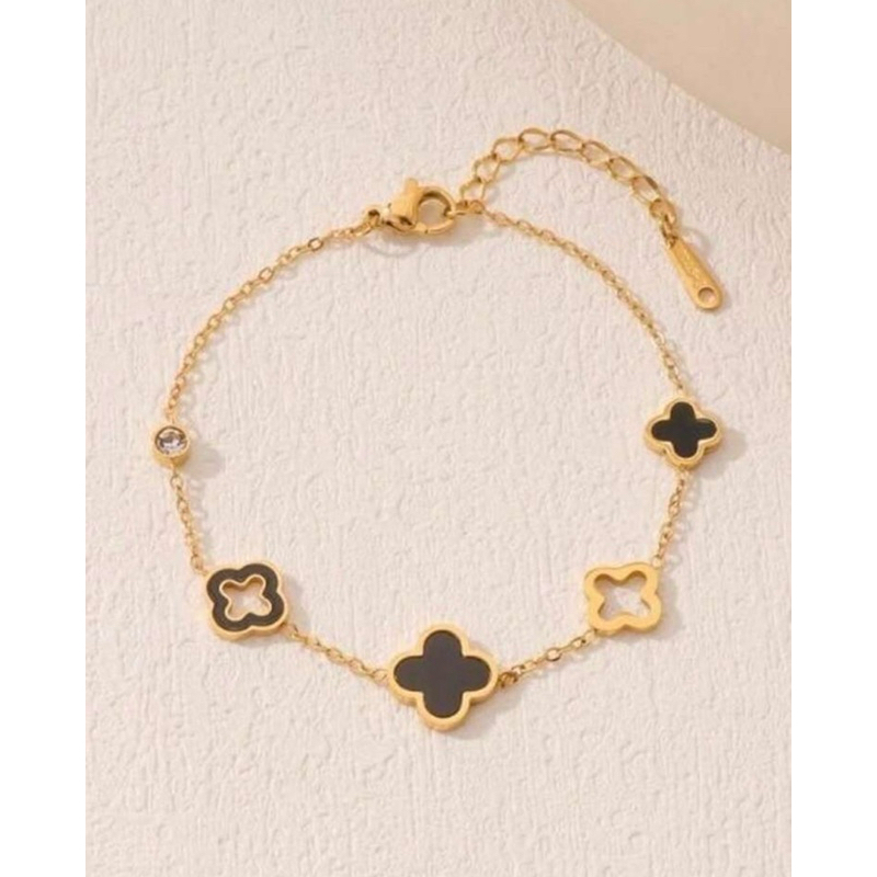 1 Peça Pulseira de Aço Inoxidável Folheada a Ouro 18K com Trevos de Quatro Folhas Oco, Pulseira de Moda Versátil de Alta
