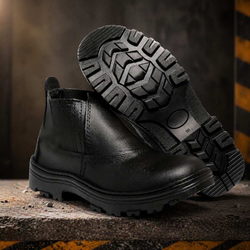 Bota de Segurança Masculina Couro Preto Antiderrapante | Confortável Resistente Trabalho Dia a Dia