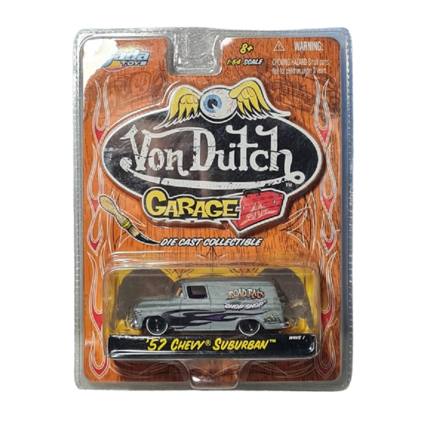 1957 CHEVY SUBURBAN ROAD RATS VON DUTCH PNEUS BORRACHA 2004 JADA TOYS 1:64 LACRADO