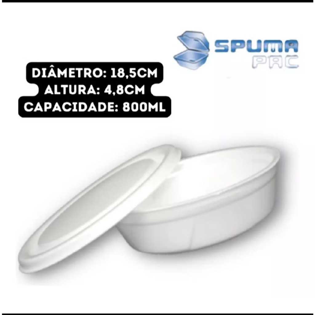 25 A 100 UND Pratos Marmitex Isopor Com Tampa Capacidade 750-ML Formato Redondo.