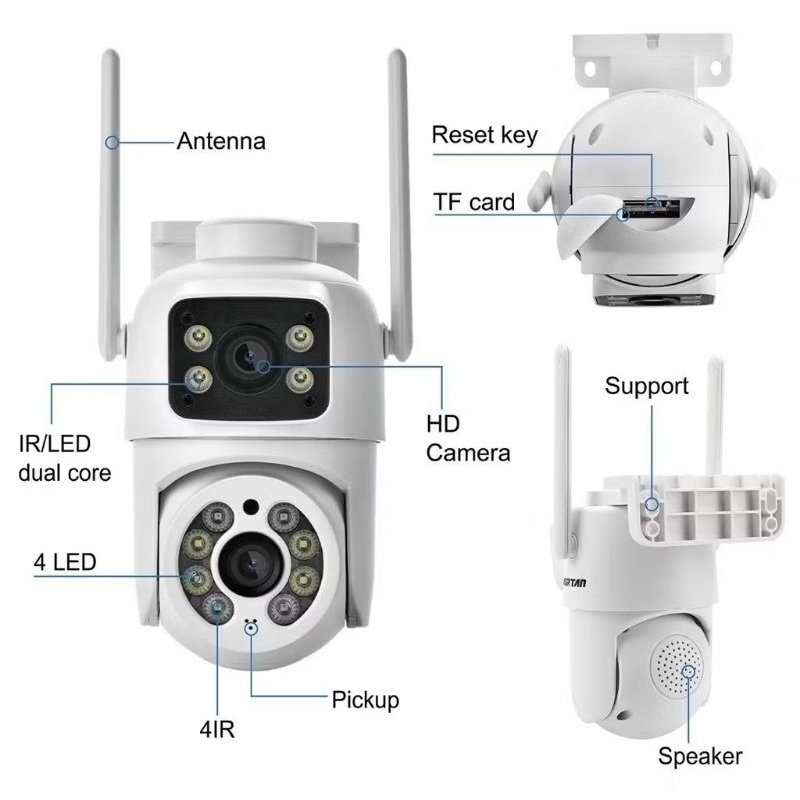 Câmera Segurança Dupla Interna e Externa 360 Wifi PTZ + (Cartão 64GB GRÁTIS)