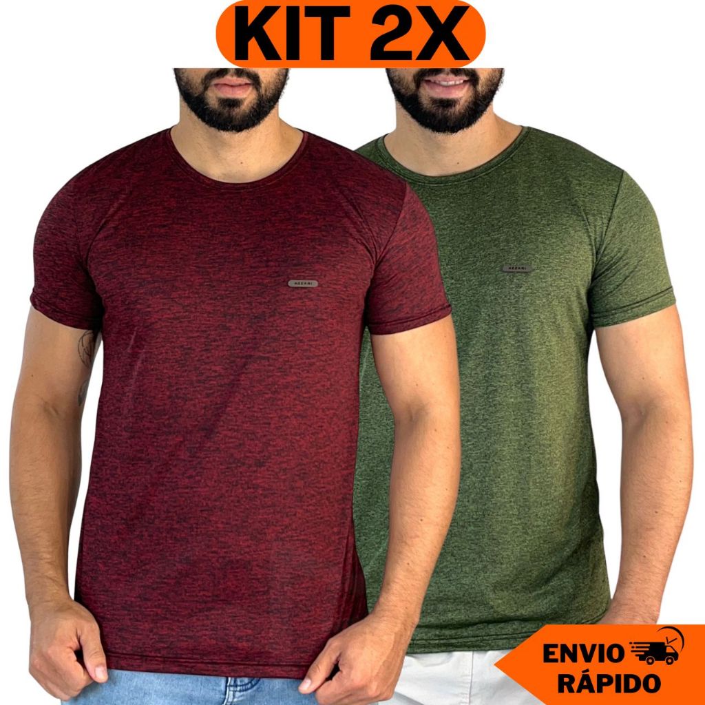 Kit 2 Camisas Masculinas  Malha Fria Manga Curta Moda Fitness de Academia