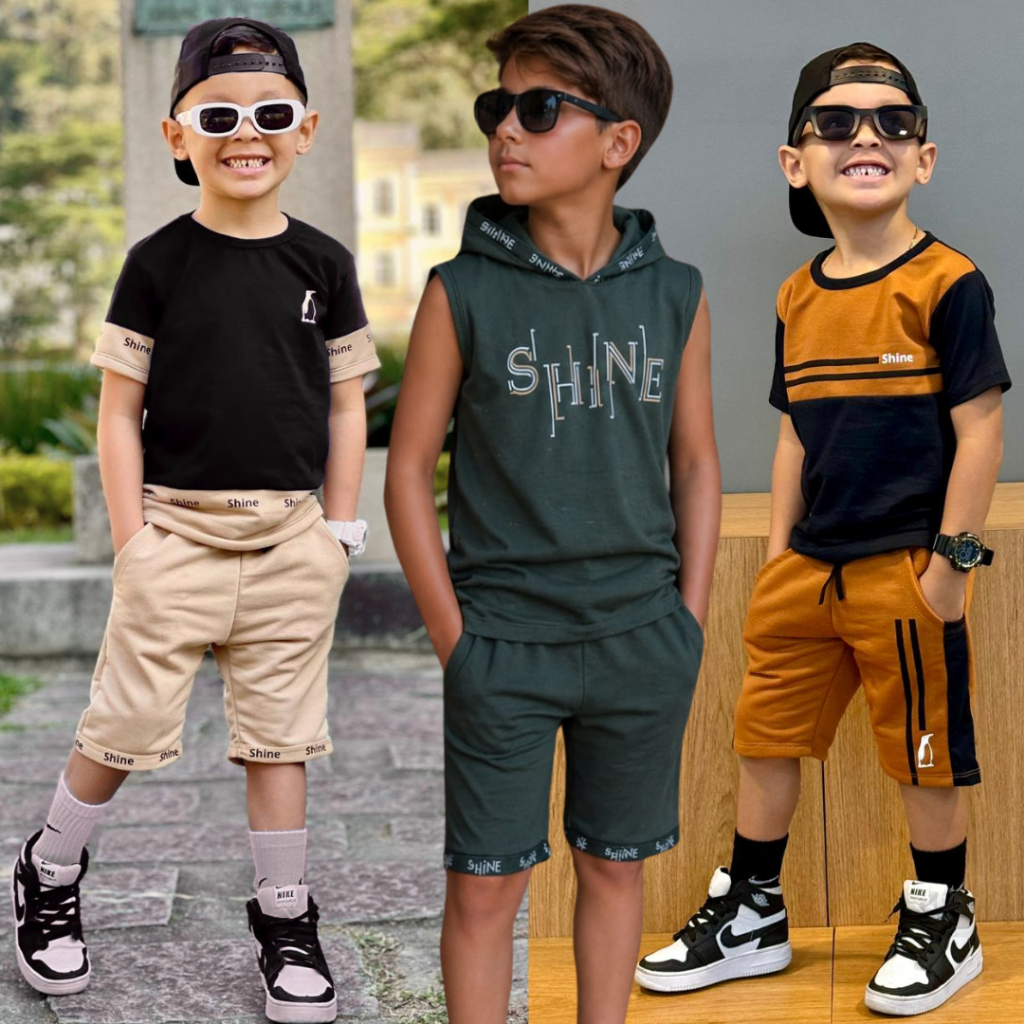 Conjunto Masculino Estiloso Roupa de Menino Blusa 100%Algodão + Bermuda Moletinho Ótima Qualidade