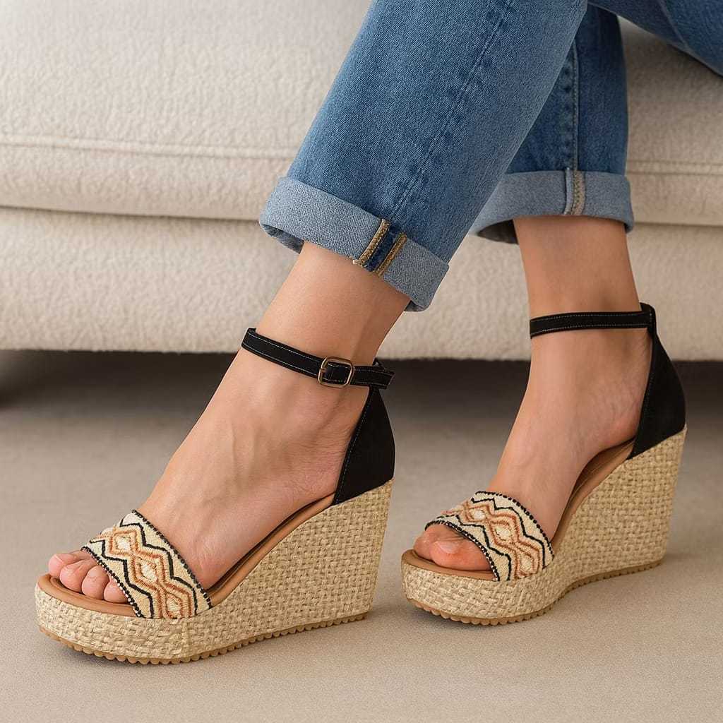 Sandália Anabela Feminina Salto Alto Plataforma Casual Blogueira Confortável Tendência LRS.08YE