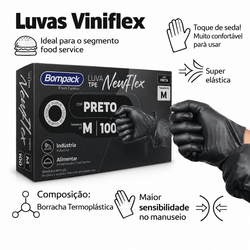 Luva Descartável viniflex sem pó TPE kit 100 Unidades | Alta Resistência Cuidado Limpeza Alimentos