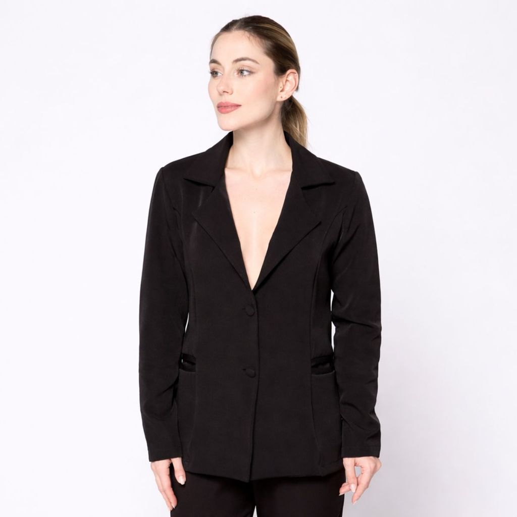 Blazer Feminino Alfaiataria Bozzetti Casaco Jaqueta Preto