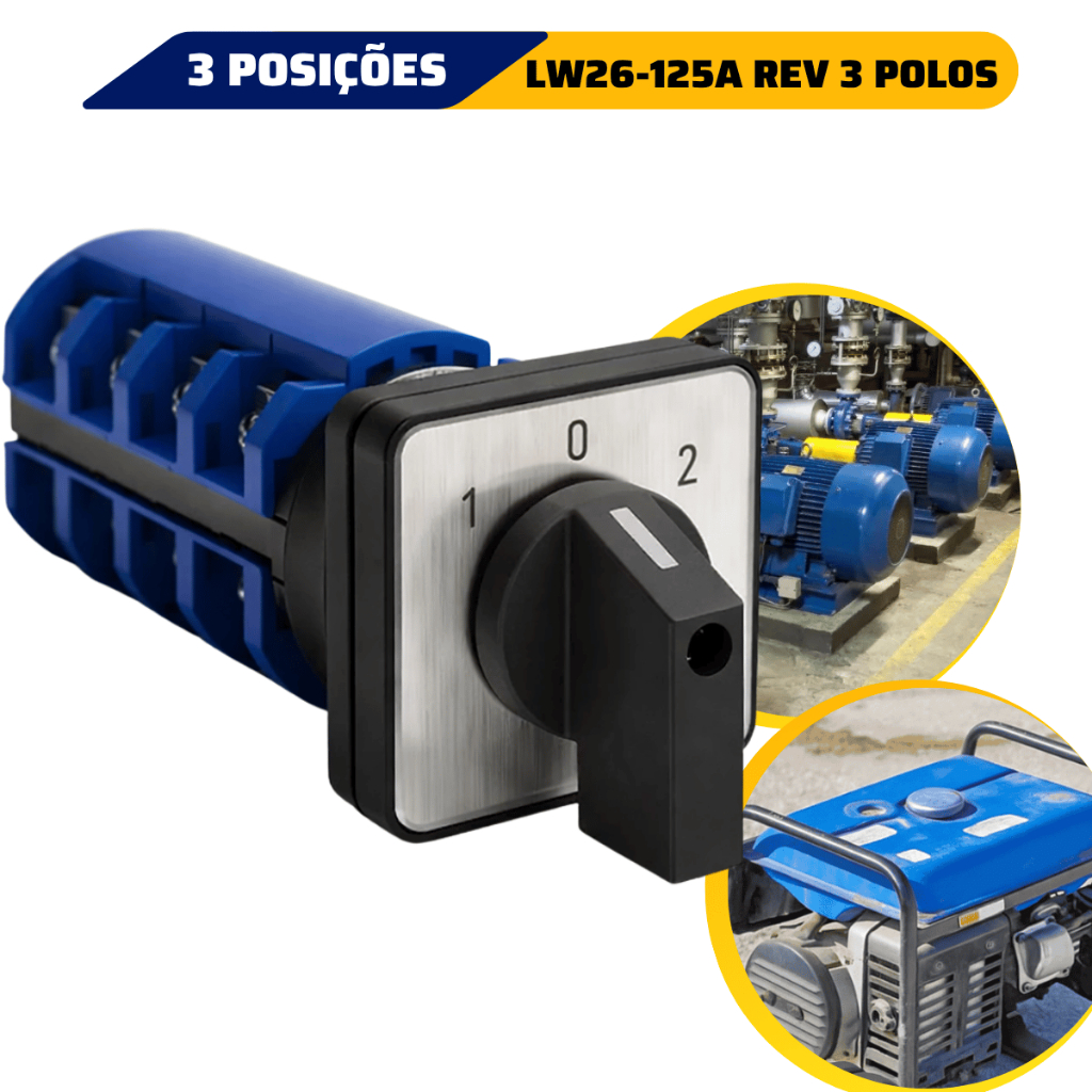 Chave Comutadora Rotativa Rotação em Sistema Trifásico LW26-125 REV 3 POLOS 6n/3 Lukma