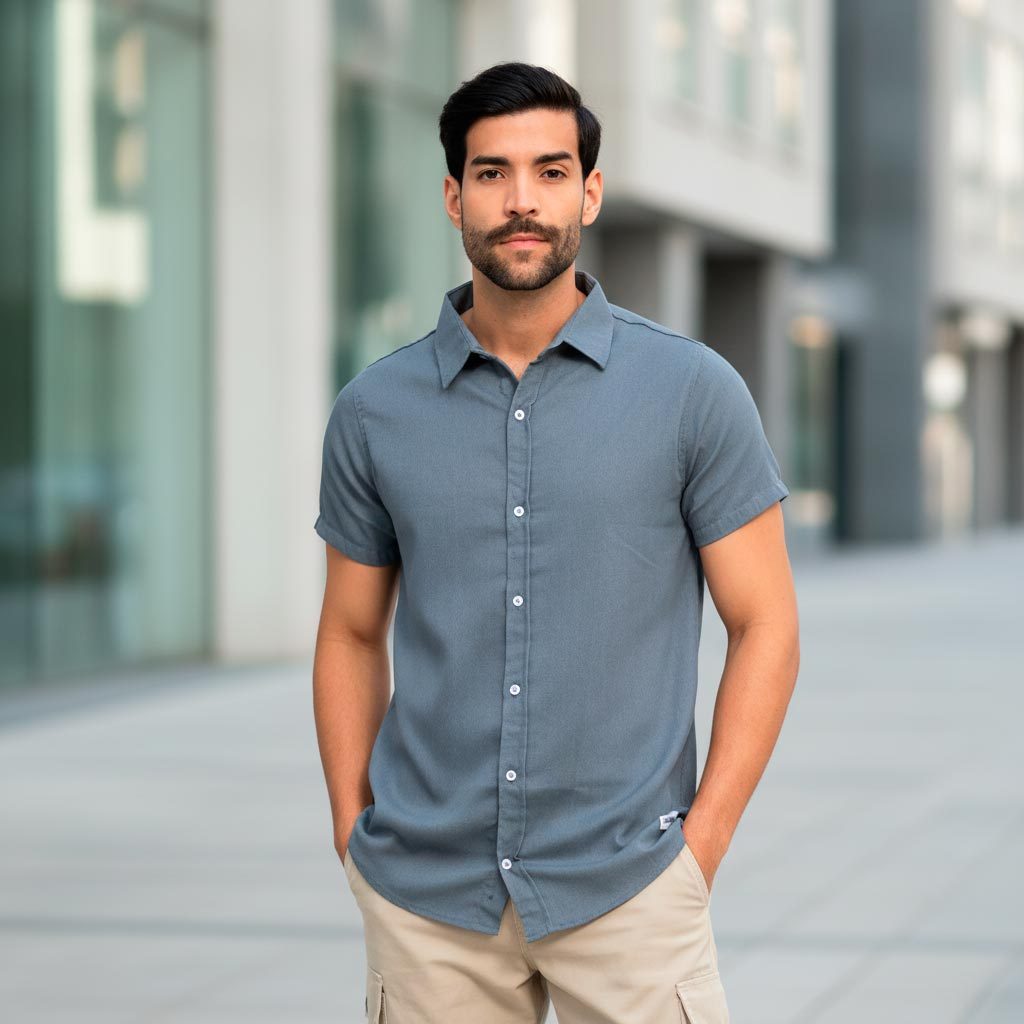 Camisa Masculina Casual Manga Curta Linho Bamborra