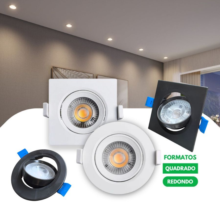 Luminária Led Spot 5w 7w 10w Quadrado Redondo Branco Embutir Branco Frio Neutro Quente Bivolt VENT2