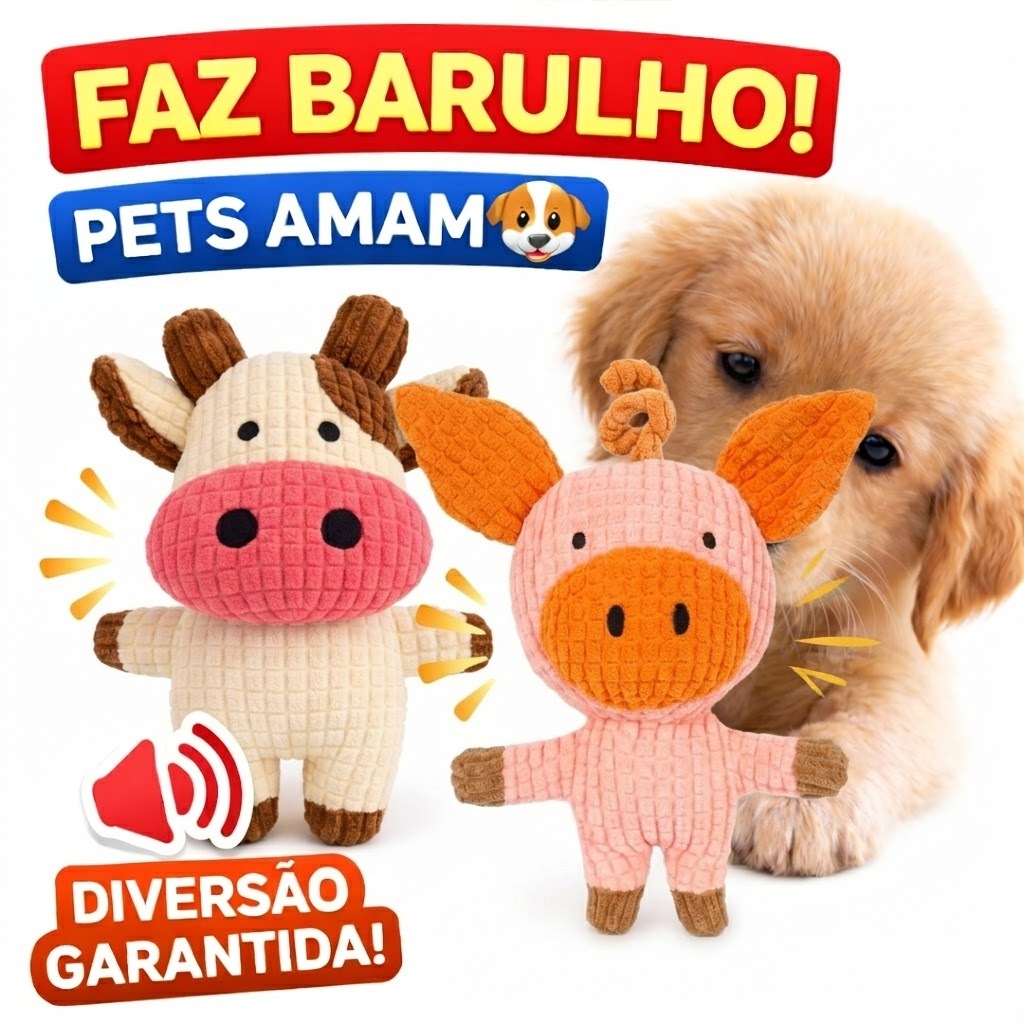 Brinquedo Mordedor Vaquinha Porquinho Pelúcia Emite Som Pets Crianças Antiestresse  - ENVIO IMEDIATO