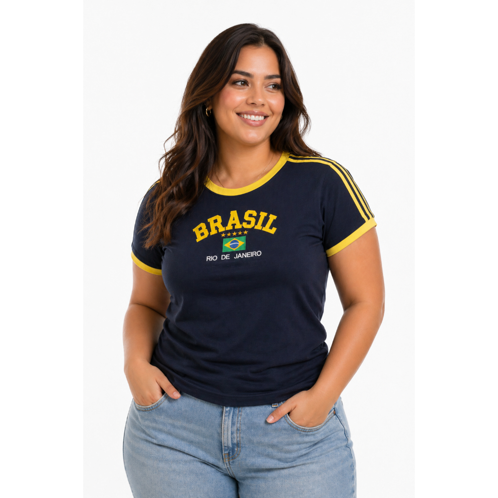 Camisa do Brasil bordada feminina regular