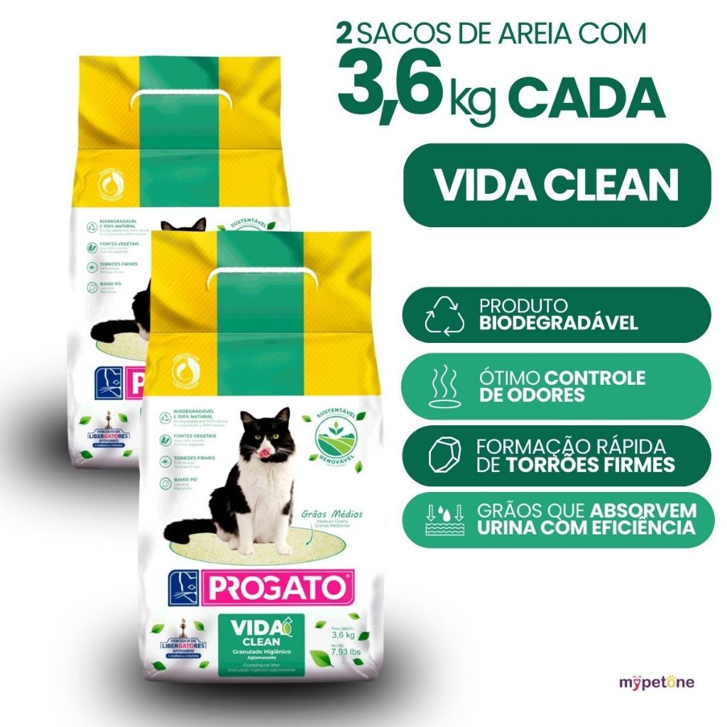 2 Areia Higienica Para Gatos Progato Vida Clean 3,6kg