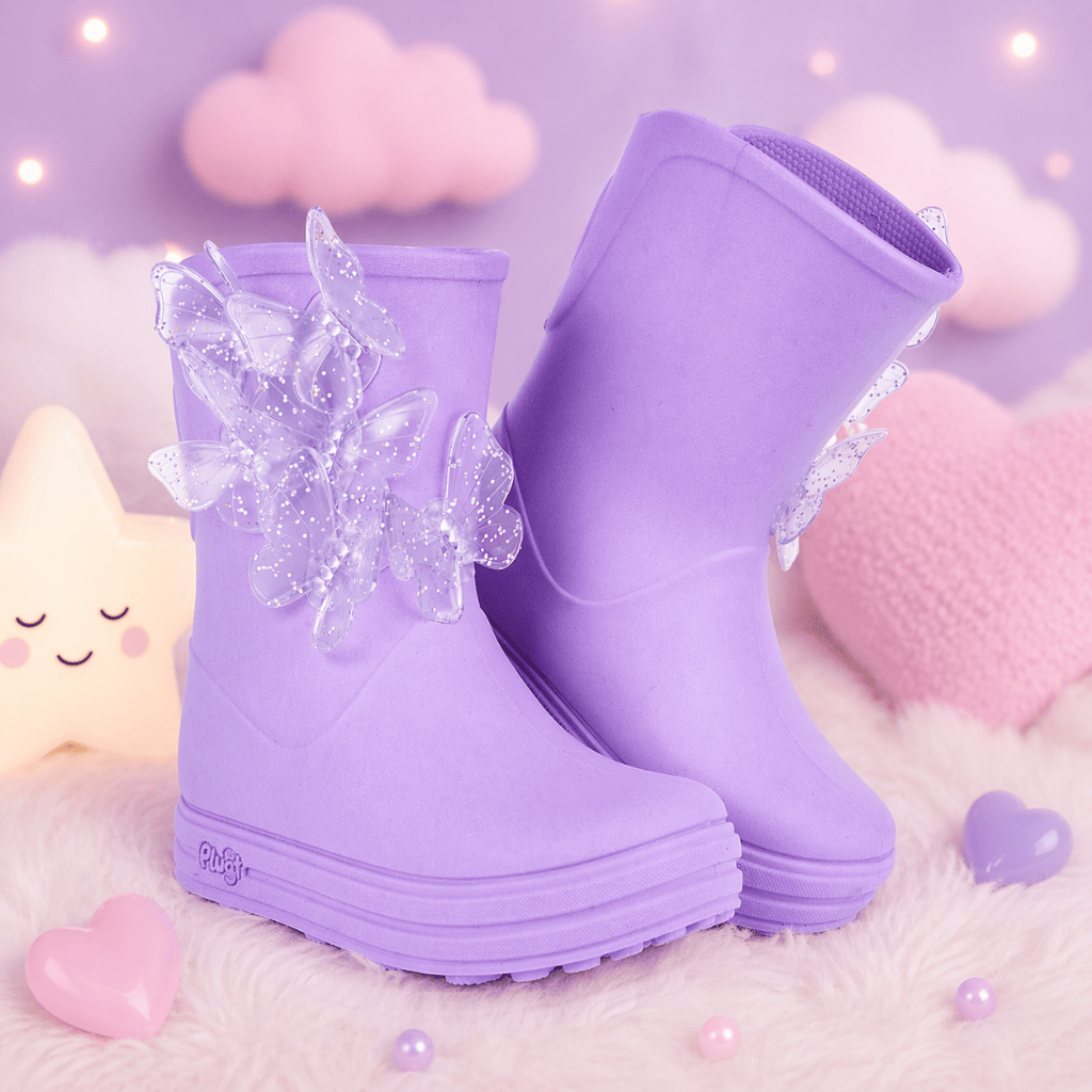 Imagem Galocha de Chuva Infantil Menina Plugt Borboletas Enfeite Glitter Blogueirinha Confortável Bota Leve