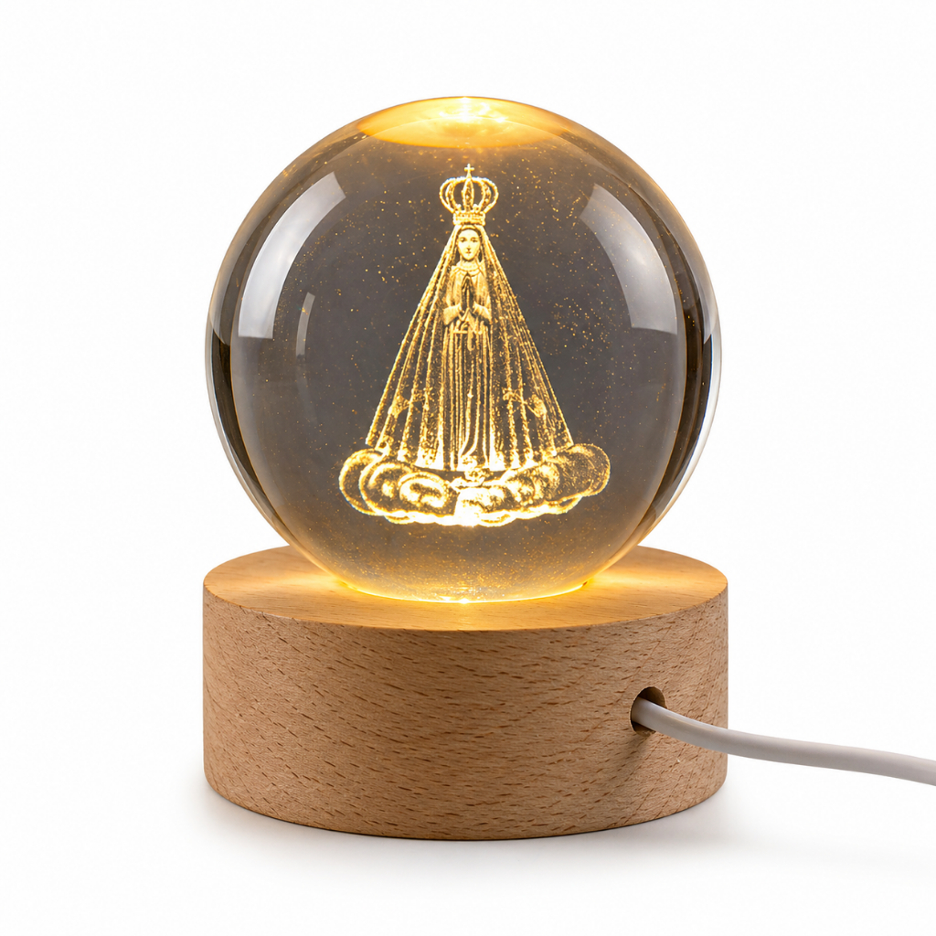 Luminária Cristal de mesa Nossa Senhora Aparecida Padroeira do Brasil Fé LED Presente Romântico Lembrança Dia da Mulher