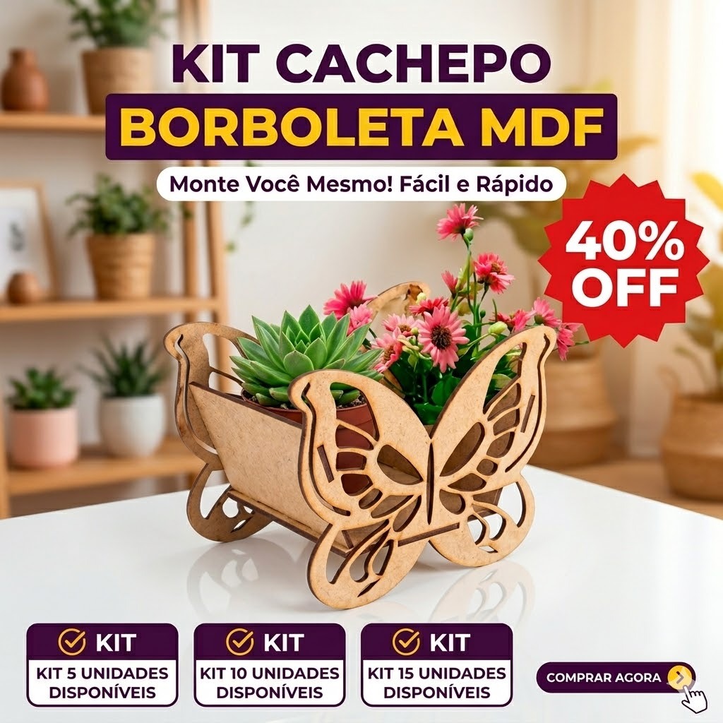 Kit 10 Centro de Mesa Borboleta Vazada para Aniversários e Lembrancinhas Cachepô em MDF cru