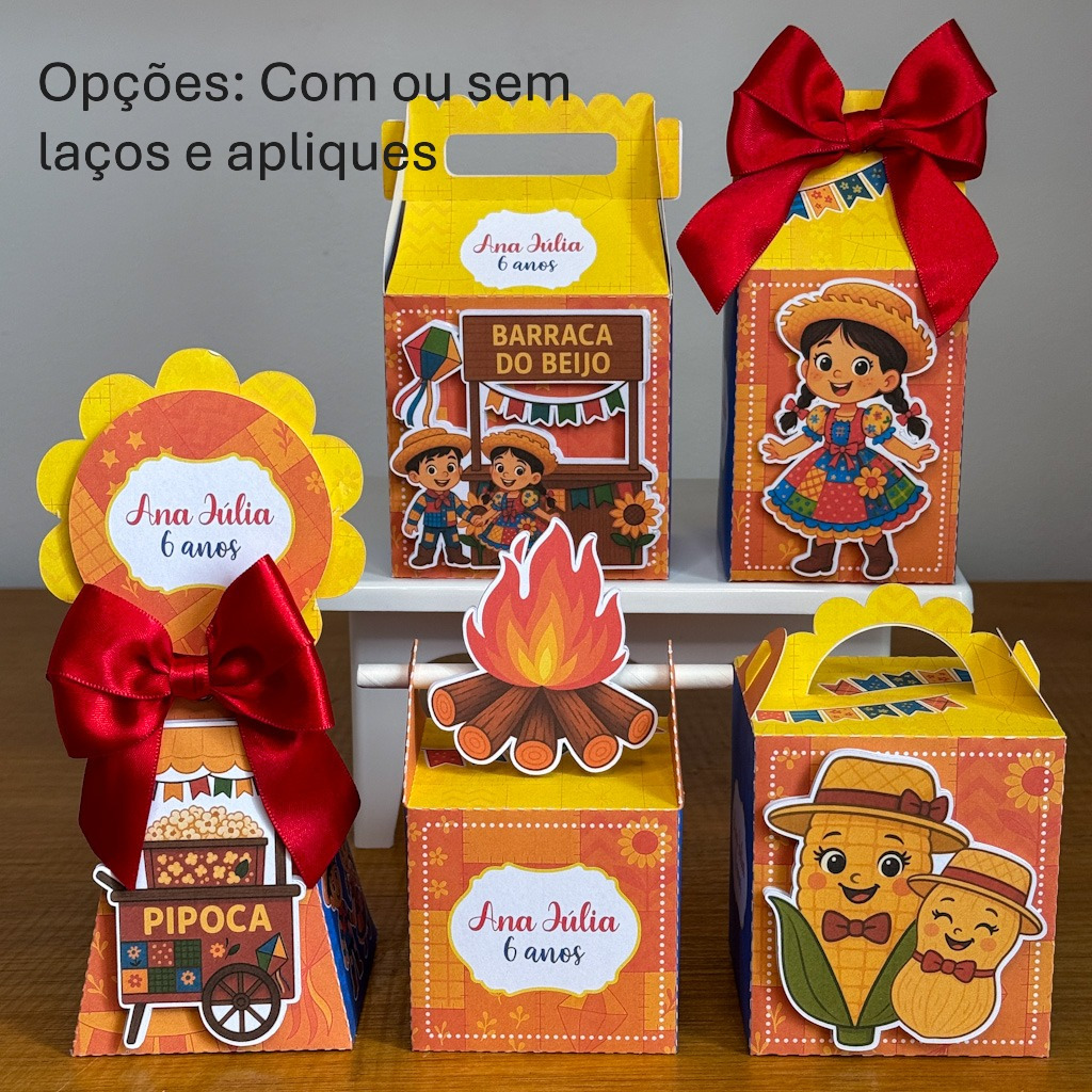 Kit Caixinhas Personalizadas FESTA JUNINA MENINA – Para Montar- Lembrancinhas para Festas Aniversário/ Festa Infantil