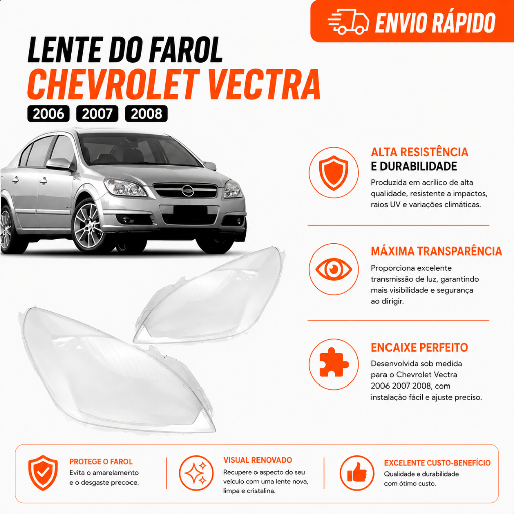 Lente Farol Chevrolet Vectra 2006 2007 2008