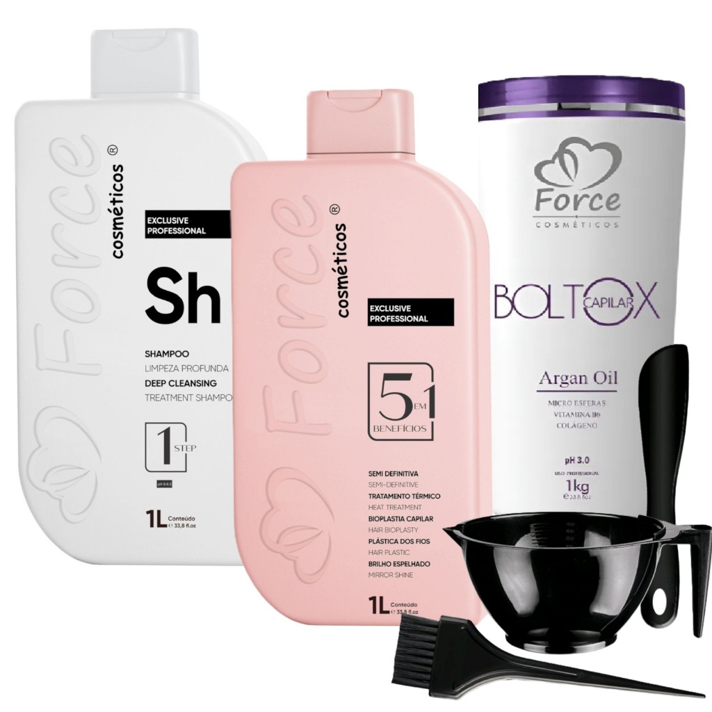 Kit Profissional Escova Progressiva 5 Em 1 Semi Definitiva 1L + Máscara Boltox Capilar de Argan 1Kg