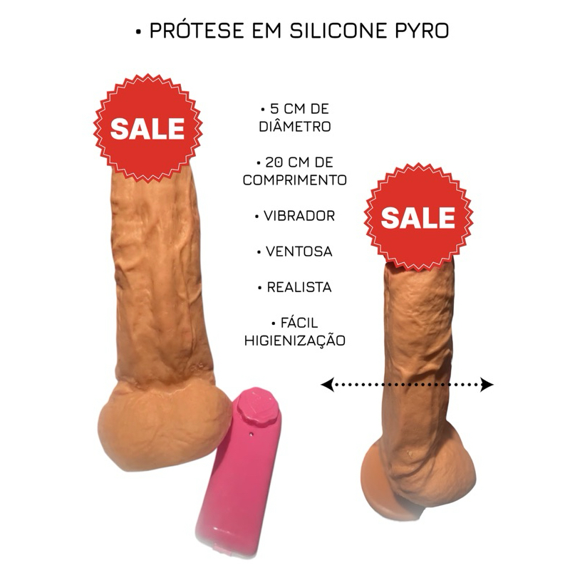 Pênis  Realístico  "Pyro" com vibrador e ventosa - Prótese Peniana/Dildo/20cm/Silicone/sexshop/vibradofeminino