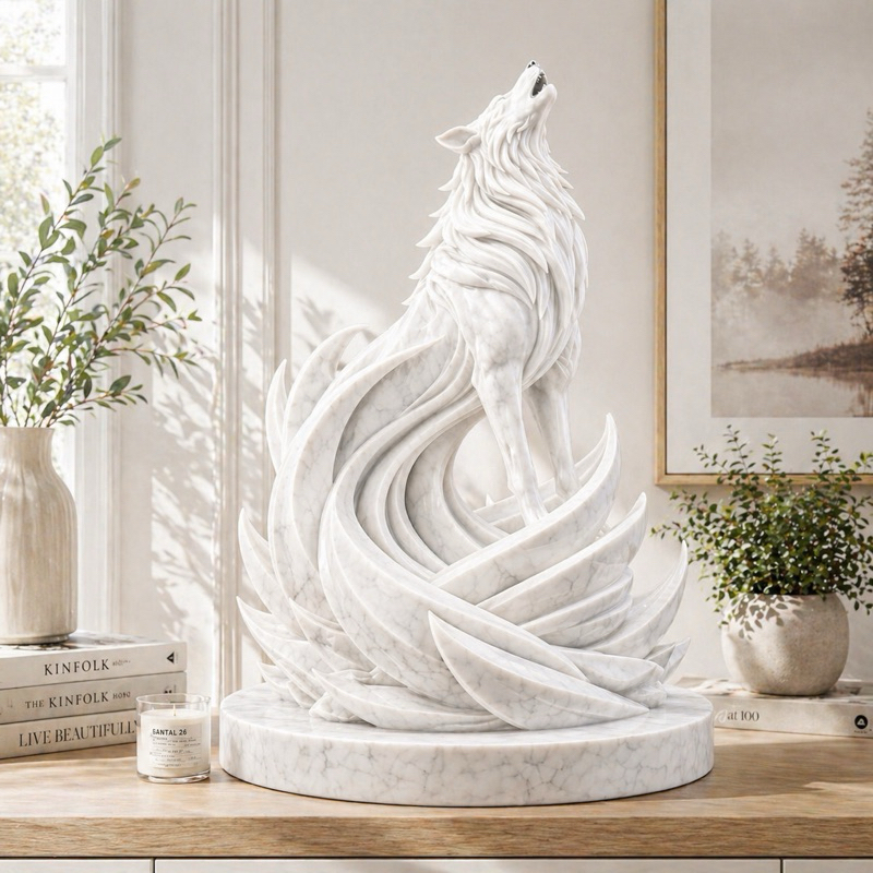 Detalhes do Lobo Decorativo Branco Escultura Premium Estátua Moderna Para Sala Quarto Escritório Decoração Luxo