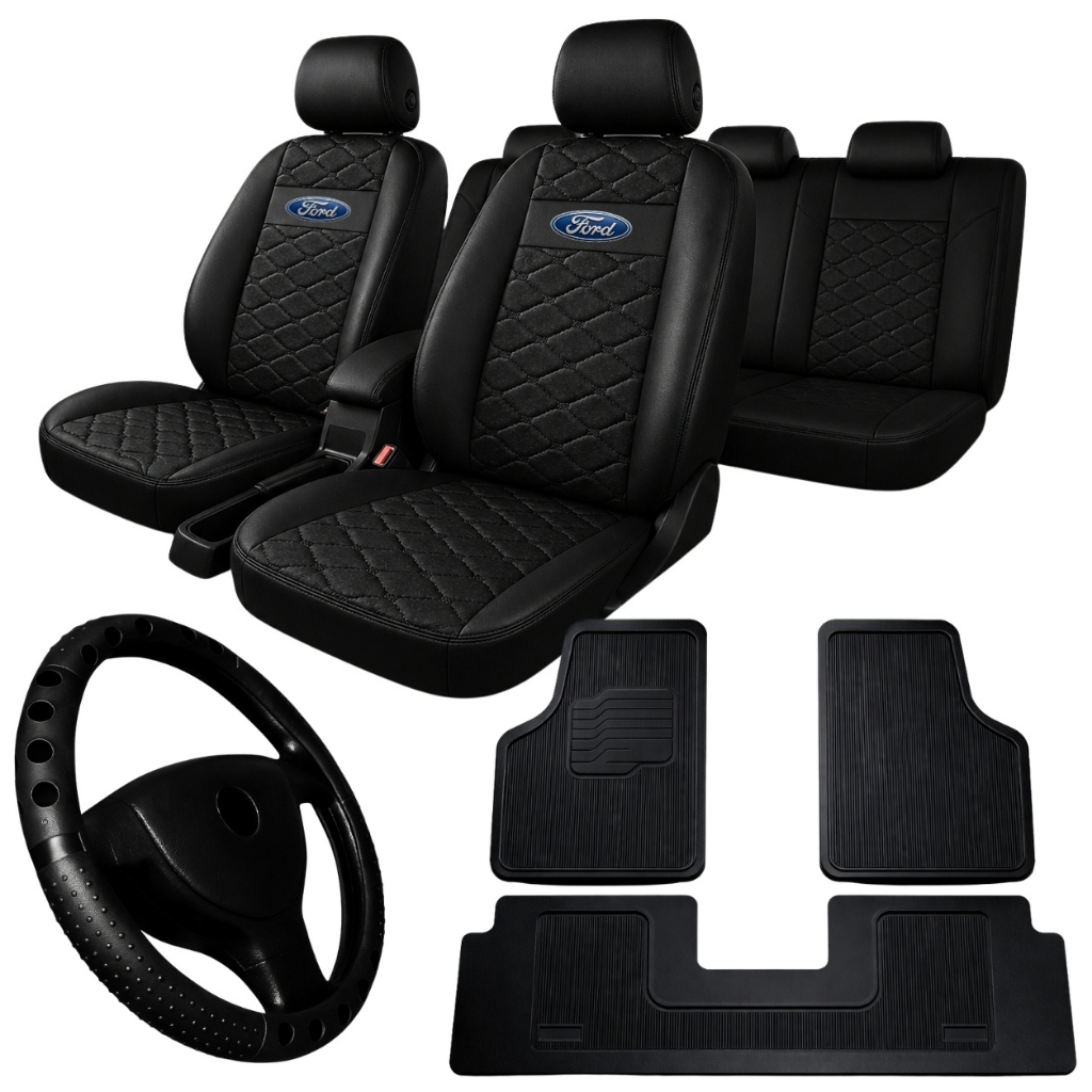 Capa Banco Couro Ford Ranger Ka Fiesta Tapete 3 Peças Volante Top