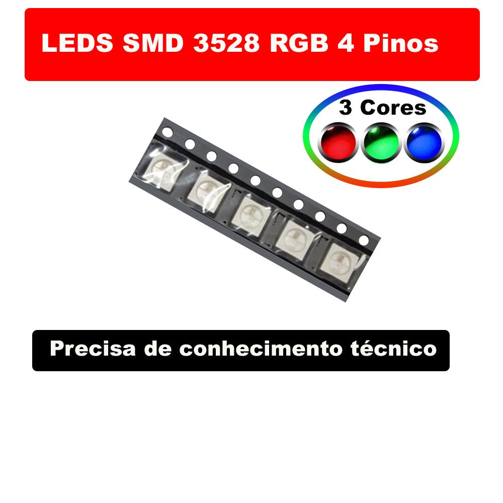 LEDs SMD 3528 RGB 3 Cores 4 Pinos