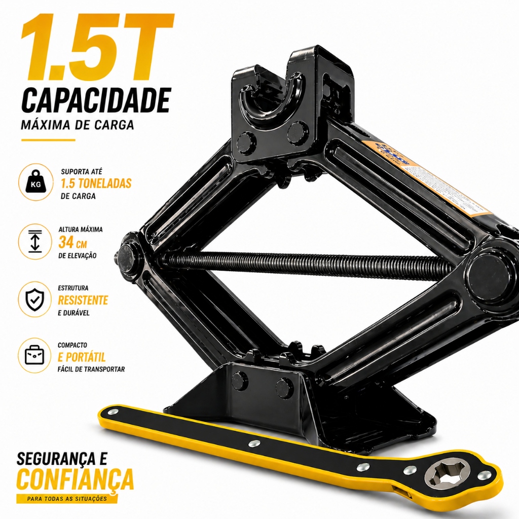 Macaco Sanfona Universal 1500/2000kg 1.5/2t Com Chave Para Carro