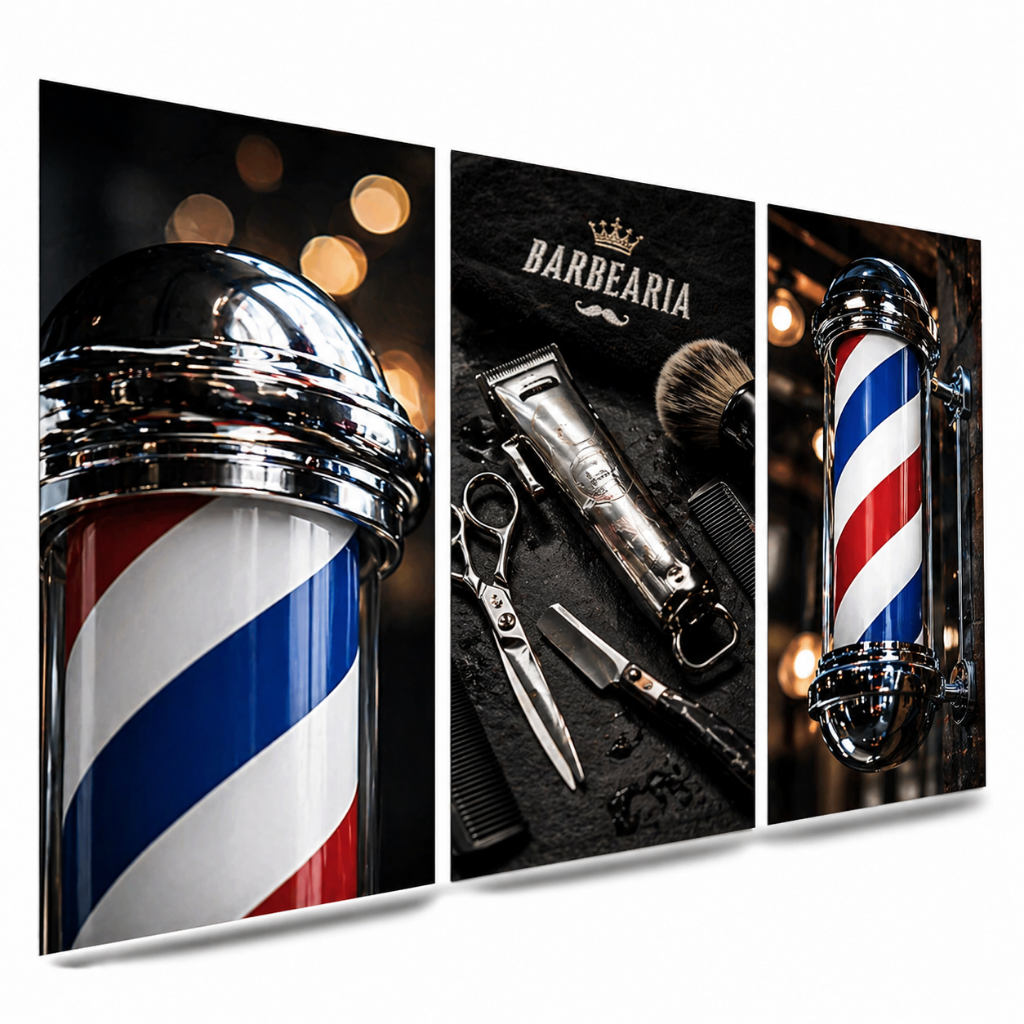 Quadro Decorativo Modernos 3 Peças Barbearia Vintage Profissional Para Decoração(BARBEARIA)