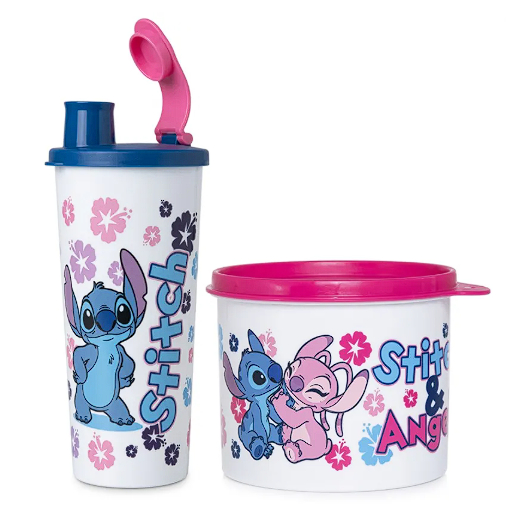 Kit Tupperware Stitch e Angel Copo + Redondinha 2 peças