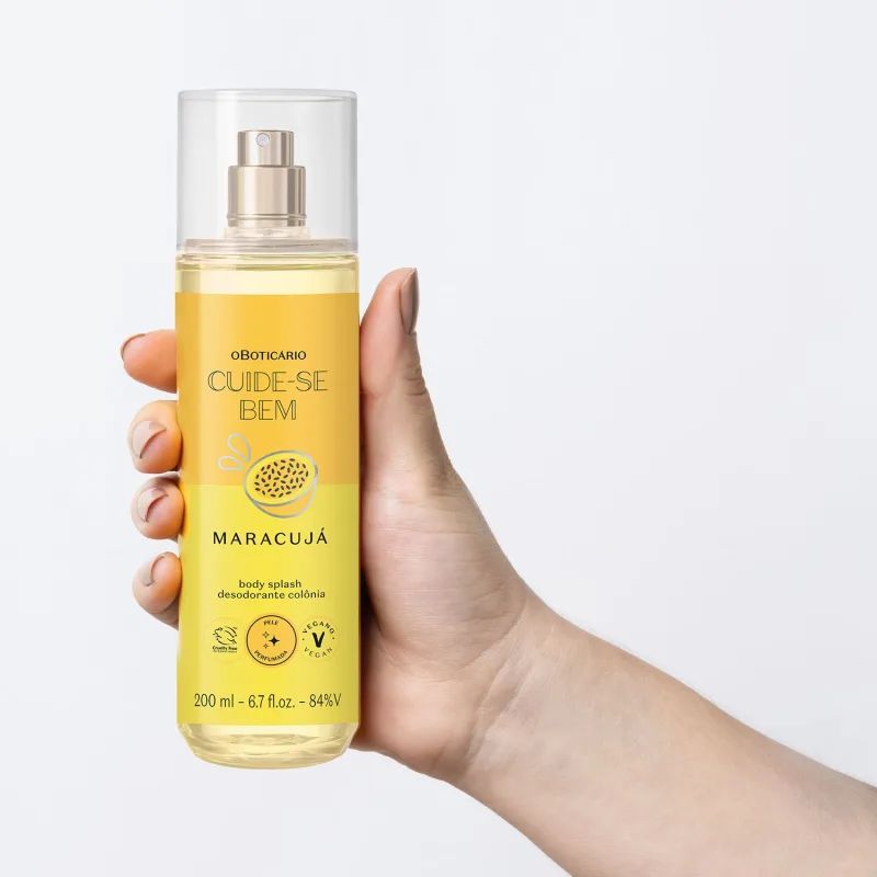 CUIDE-SE BEM BODY SPLASH Maracujá foca no lado azedinho e vibrante da fruta.