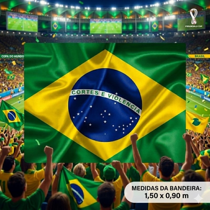 Bandeira do Brasil Copa do Mundo Grande 1,50m x 0,90m