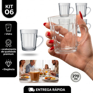 Kit Jogo de 06 Canecas de vidro Modelo Copo Americano 270ml Oficial Nadir figueiredo Pronta Entrega