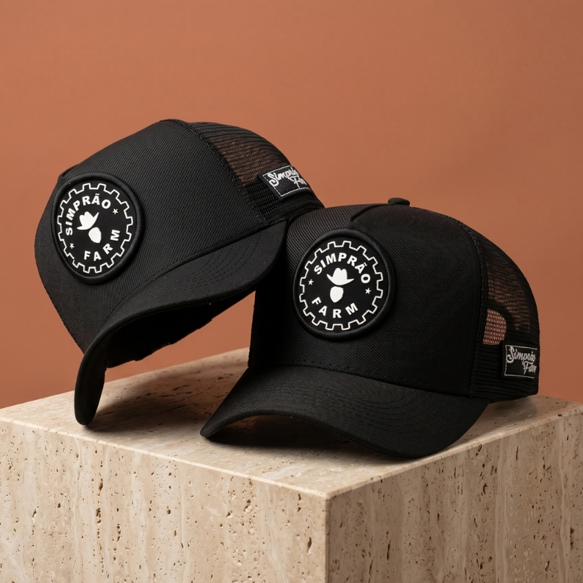 Boné Simprão Farm Trucker Aba Curva Ajustável Premium Tela Bordado Original Confortável