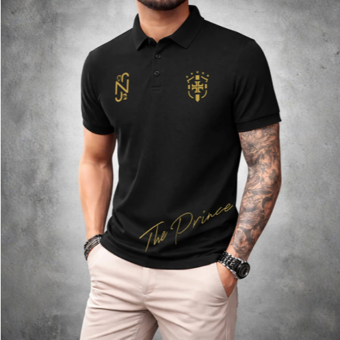 Camiseta Polo Masculina Preta Premium Número 10 Dourado – Estilo Luxo Streetwear Futebol Casual Oversized Moda Masculina